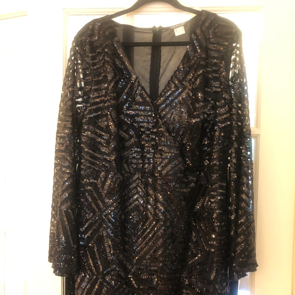 Venus Black Sequin Party Dress